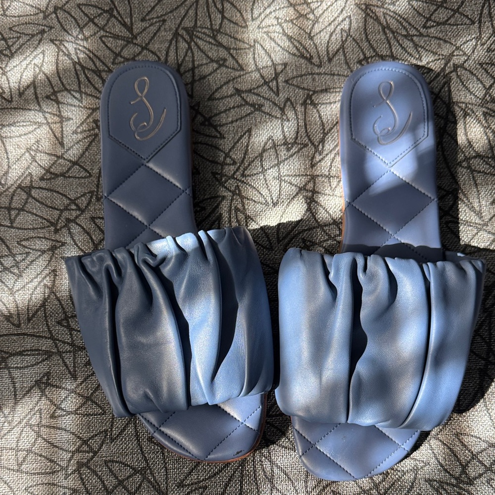 Sam Edelman Blue Ruched Slide Sandals